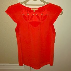 Skies Are Blue coral blouse with cutout neck